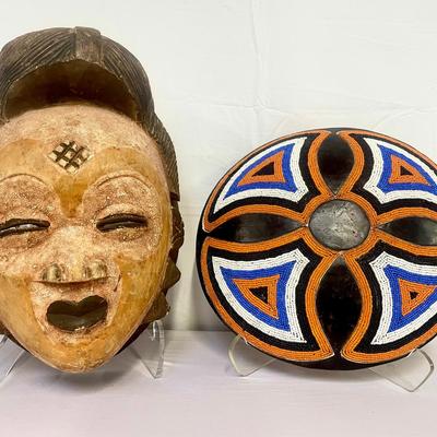 Hand Beaded Decorative Shield & African Wooden Mask
