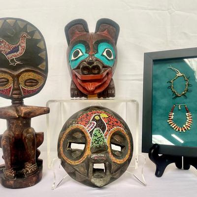 African Beaded Wood Collectibles & SHAMAN Mask