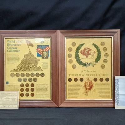 WWII Emergency And Old West Tribute Framed Coinage Collections 