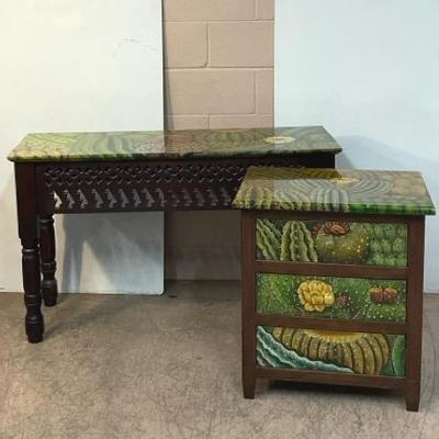 Handpainted Console Table W/ 3-Drawer Nightstand 