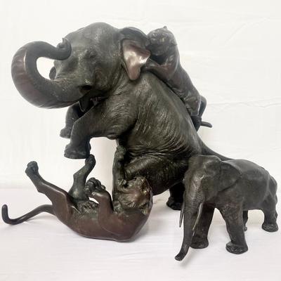 Antique Meji Period Japanese Bronze Elephant Sculpture