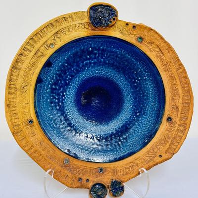 Large Gorgeous Hanging Glazed Pottery Platter 18”