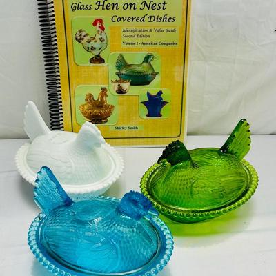 Trio / Hen on a Nest / Milk Glass, Blue, Green / Valuation Book