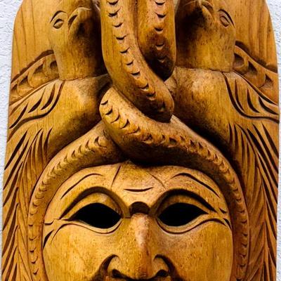 Vintage Mayan Hand-Carved Wood Mask