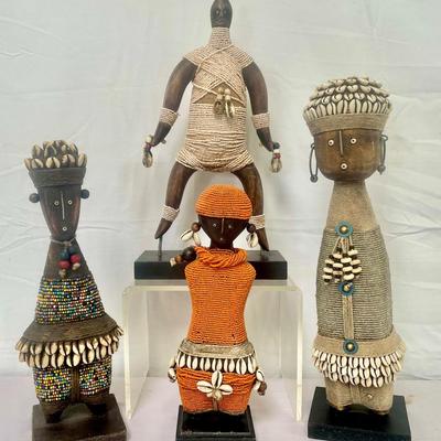 Four Handmade Beaded Namji Dolls
