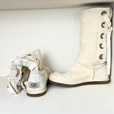 UGG Australia Women's White/Ivory Knit Boots with Lace-Up Design