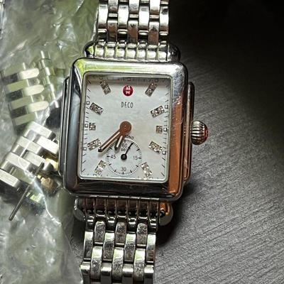 Michele Women's Silver Square Watch with Link Bracelet - Extra Links and Gold Silver
