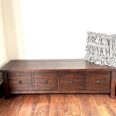 Pottery Barn Wooden Storage Bench with Cushions 