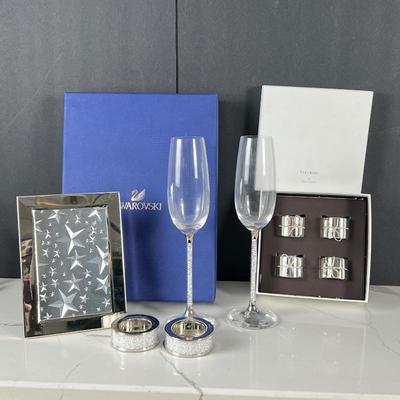 Swarovski Crystal Champagne Flutes- Vera Wang Napkin Rings with Gift Boxes