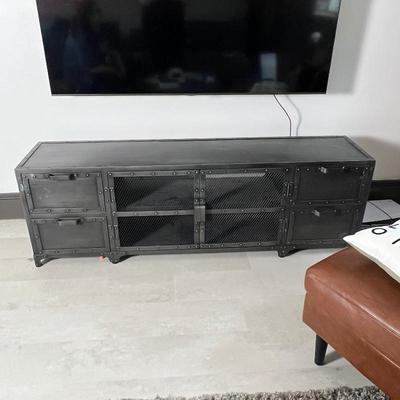 Industrial Style Black Metal Media Console by Restoration Hardware with Mesh Doors and Drawers