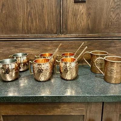 Set of Copper Moscow Mule Mugs with Straws - Hammered Finish - Real Copper