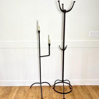 Crate and Barrel Iron Floor Candelabra by Athena Calderone & Pottery Barn Coat Rack