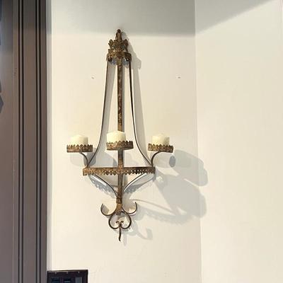 Set of Two Vintage Decorative Wall Sconces Candle Holders Set Metal Art