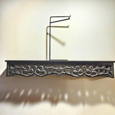  Black Carved Wood Wall Shelf 36" x 6" x 5"D Paired with Iron Hand Towel Holder for Bathroom