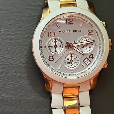 Michael Kors White Gold Tone Chronograph Women's Watch Stainless Steel Bracelet