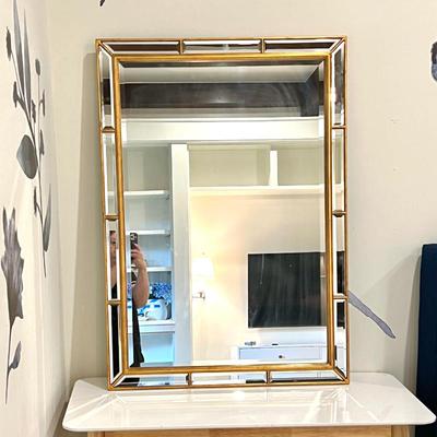 Gold Framed Rectangular Mirror with Decorative Design 20”x41”