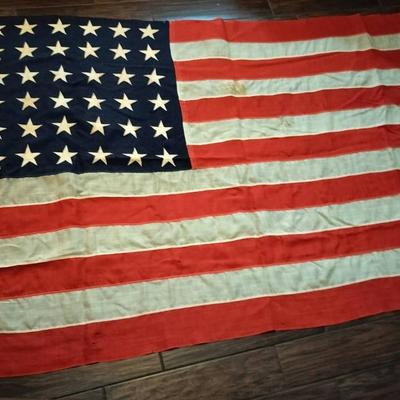 9' x 5' Antique 48 Star American Flag (Slightly Damaged) 