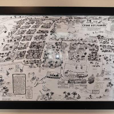 Cedar Key, Florida "The Island City" Hand Drawn Map By Joan Morgan