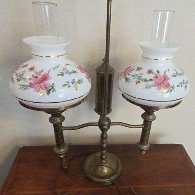 Double Arm Brass Student Antique Table Lamp