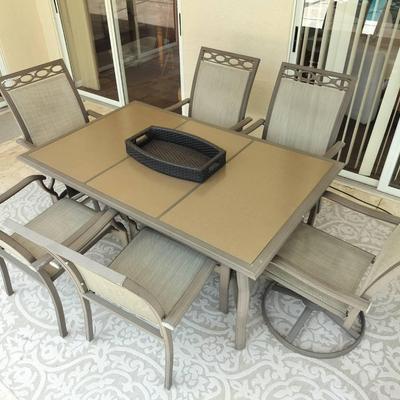 Outdoor/Patio Metallic Table & 6 Chair Set + 90" x 130" Patio Rug
