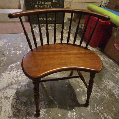 Antique C Half Barrel Back Bent Wood Chair Bench Stool