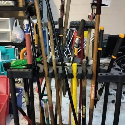 Assortment Of Outdoor Gardening/Landscaping Tools + Plastic Storage Holder