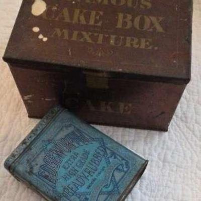 Antique 1900s Famous Cake Box Tobacco Tin + 1900s Edgeworth Ready-Rubbed Smoking Tobacco Tin
