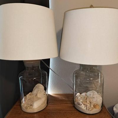 Seashell Beach Decor Working Cork Glass Lamps Set Of 2