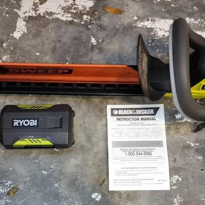 Ryobi 40 Volt Working Electric Hedge Trimmer With Battery + Charger & Manual