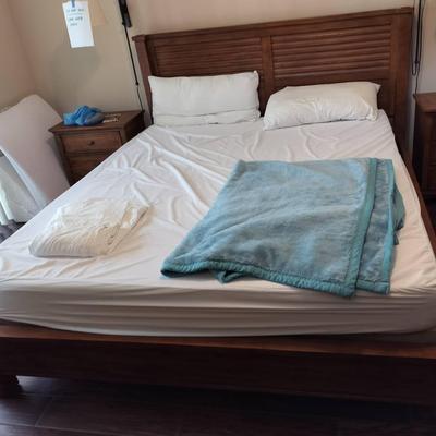 Ethan Allen Bedframe + 70" x 80" Narrow King Sized Tempur-Pedic Matress, Box Spring, & All Linens