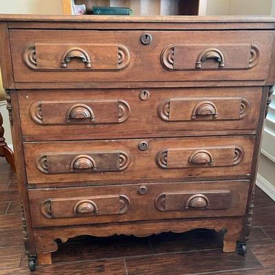 Antique Early American Walnut Dresser With Hanky Handles
