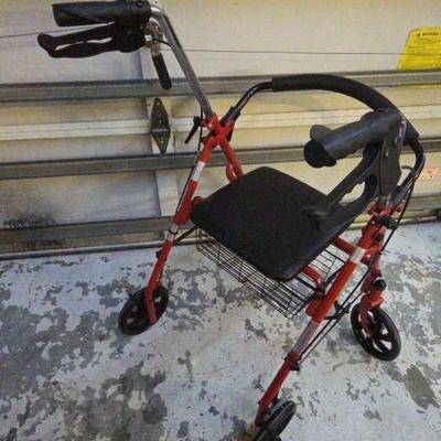 Red Collapsible Walker W/ Basket