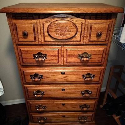 Vintage Oak 6 Drawer Locking Dresser