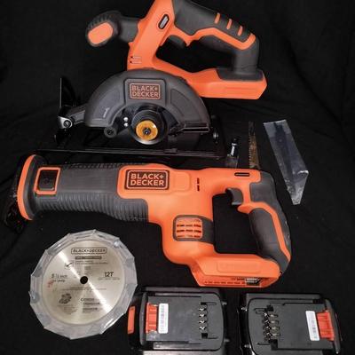 Black + Decker Electric Reciprocating Saw, 5.5" Circular Saw, 2 Battery Packs, And Manuals