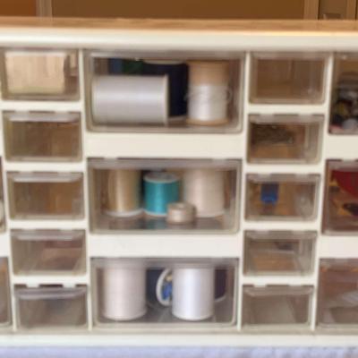 Plastic Sewing Storage Box+ Various Sewing Tools And Materials Inside