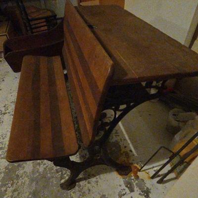 Antique Cast Iron And Wood School Desk/Bench