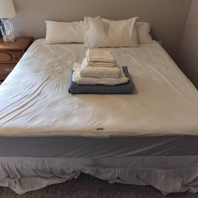 King Sized Metal Bedframe, Matress Firm Matress, Box Spring, And All Pillows/Sheets/Blankets