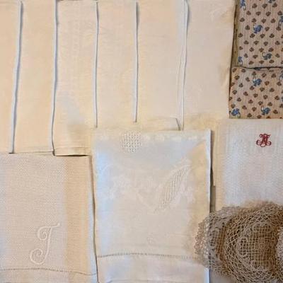 Collection Of Cotton & Linen Napkins - Lace Coasters & Hand Towels Initialed