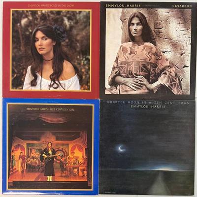(4) Vintage Emmylou Harris Vinyl Albums - Blue Kentucky Girl 1979, Roses In The Snow 1980, Simarron 1981