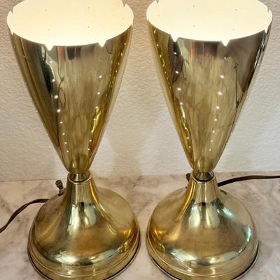 (2) Brass Mid Century Modern Table Lamps Both Work