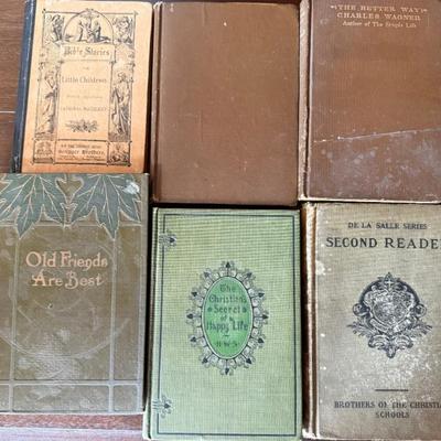 (6) Antique Books - Religious - Arithmetic - Second Reader - Charles Wagner 