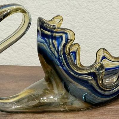 Mid Century Modern Hand Blown Glass Swan Candy Trinket Dish