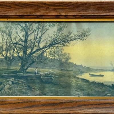 Antique F.F. English Print 1907 With Antique Oak Frame (as Is) 