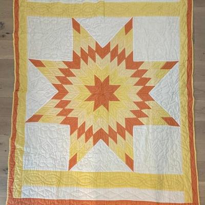 Vintage Hand Stitched Starburst Quilt - 85 X 66