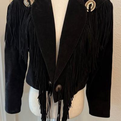 Fabulous Vintage Scully Black Suede Fringe Ladies Size 12 Coat With Concho Buckles