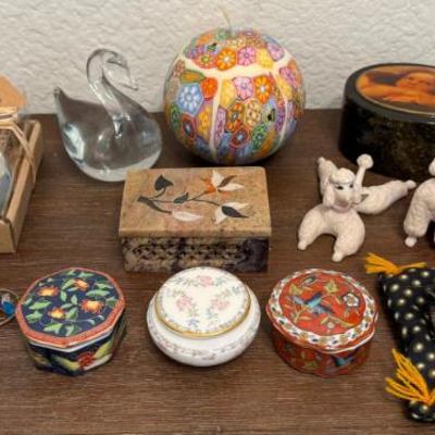 Vintage Trinket Dishes Coalport - Candle - Vintage Poodles - Fur Cat - Stone Inlay Box
