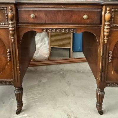 1940's Wood Desk Vanity With Dove Tail Drawers