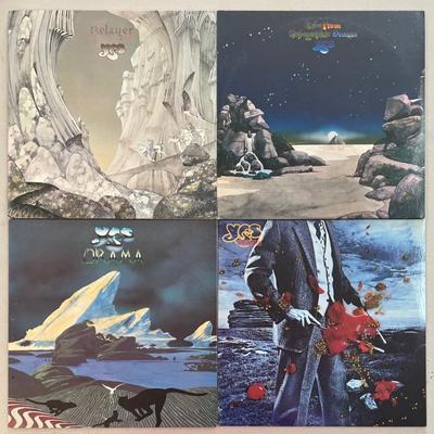(4) Vintage Yes Vinyl Albums - Drama 1980, Tormato 1978, Relayer 1974, Topographic Oceans Double Album 1973