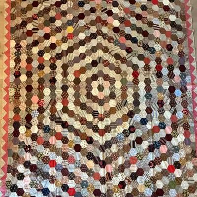 Antique Hexagon Quilt Topper - 84 X 72