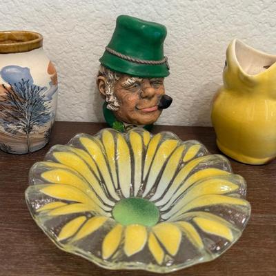 Sevierville Pottery Vase - Glass Flower Bowl - Vintage Chick Creamer - Chalk Leprechaun
